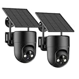ELYSOO Solar Security Cameras Wireless Outdoor, 2.4GHz WiFi, 2K Color Night Vision, Outdoor Camera Wireless for Home Security, 360°Panoramic View, Weatherproof, 2pack