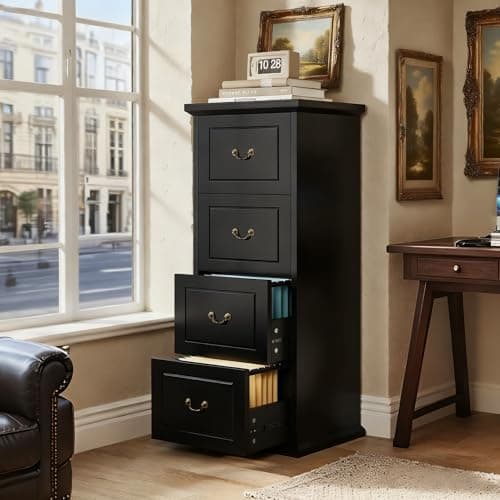 Tribesigns 4-Drawer File Cabinet, Tall Wood Filing Cabinet for A4/Letter/Legal Files, Vertical File Storage Printer Stand with Hanging Rails for Home Office, Black