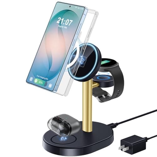 Hevanto 2026 3 in 1 Wireless Charger for Samsung Galaxy, 15W Magnetic Super Fast Charging Station for Samsung Galaxy S26 S25 S24 Ultra S23 Z Fold Flip Watch 8 7 Buds 4 3 2 Series, GoldBlack