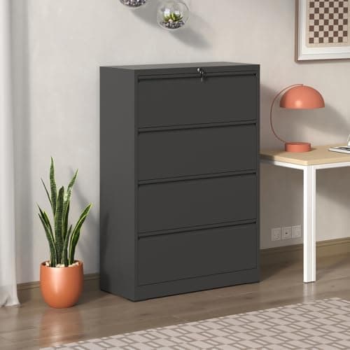 CdaAchRei 4 Drawers File Cabinet with Lock, Lateral File Cabinet with Silent Slide Rail, Metal Cabinet with Smart Interlocks and Anti-tip Hardware, Horizontal File Cabinet for Letter/Legal/A4/F4