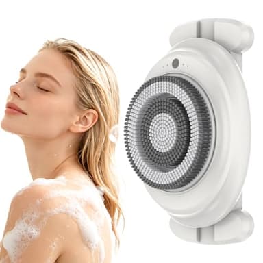 PVACG Electric Shower Scrubber for Body & Back, Wall Mounted Body Brush with Soft Bristles, Waterproof Hands-Free Bath Brush with 3 Speed Modes and Replaceable Heads