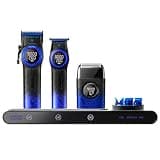 VGR 3 in 1 Professional Barber Clippers Set of Hair Clipper Trimmer Foil Shaver, Cordless Haircut Kit with Upgraded Powerful Motor, Integrated Charging Station, LED Display, Storage Box, Blue