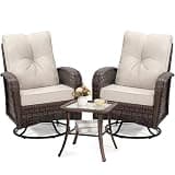 wildformers Luxury Outdoor Swivel Wicker Glider Patio Chairs with Table Set