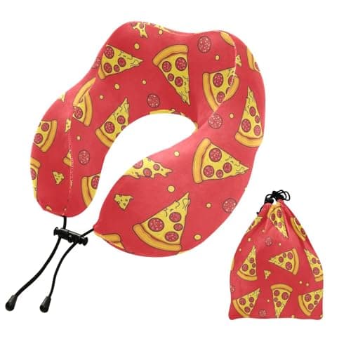 Emelivor Pizza Food Red Pattern Travel Pillow Memory Foam Neck Pillow with Storage Bag Comfortable Neck Support Pillows for Airplane Sleeping Plane Car Home Office Travel Accessories
