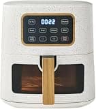 P. W. 5.8 Qt Digital Air Fryer, Touchscreen with Window, Nonstick Basket, 1500W, 6 Smart Cooking Functions, Energy Efficient (Linen White)