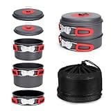Alocs Camping Cookware Set Camping Gear, Compact Camping Pots and Pans Set, Durable Hard Alumina Camping Cooking Set for Outdoor Backpacking Camping Hiking Picnic, Included Mesh Carry Bag