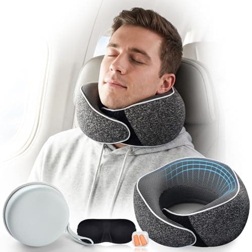 BLSSNZ Neck Pillow Travel Pillow for Airplane & Car, 4 in 1 with Mask & Earplugs, Ergonomic Memory Foam Travel Pillow, Soft Neck Support for Sleeping, Travel Accessory Gadget, Washable Compact
