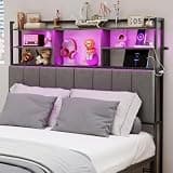 54.8" Tall Headboard Queen Size with 3-Tier Storage Shelves, Linen Upholstered Head Board with USB & Type C Port & LED Light, Soft Backrest for Queen Size Bed,Sturdy Headboard Only