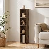 Furevol 4-Tier Bookcase, 8-in Width Storage Shelf Bookshelf, Narrow Book Shelf, 9.3 x 7.9 x 41.6, for Bedroom, Living Room, Home Office, Amber Pine