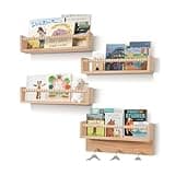 BOMID Wall Bookshelves,Set of 4 Natural Wood Floating Bookshelf,Nursery Shelves,Floating Book Shelves for Wall(Burlywood)