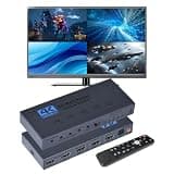 HDMI Multiviewer Switch with PIP, HDMI Quad Multi-Viewer 4 in 1 Out switcher with IR Remote, Support 4K@30Hz 1080P@60Hz and 19 Display Modes for Security Camera, Gaming Consoles