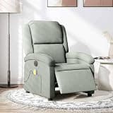 HBFDSFG Electric Massage Recliner Chair with 6 Vibration Points, Light Gray Velvet Power Reclining Armchair with Side Pocket, 135-Degree Tilt Wood and Metal Frame