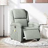HBFDSFG Electric Massage Recliner Chair with 6 Vibration Points, Light Gray Velvet Power Reclining Armchair with Side Pocket, 135-Degree Tilt Wood and Metal Frame
