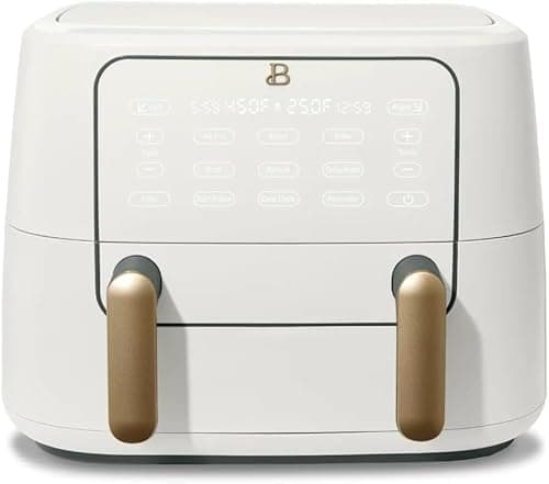 Trizone 9-Quart Dual Zone Air Fryer Exclusive with Divider & Crisper Trays, Digital Touchscreen for 2-in-1 Cooking By Drew Barrymoree (White)