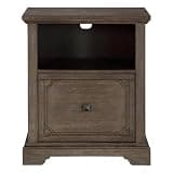 Pemberly Row Acacia Veneer Lateral File Cabinet, Dark Oak Finish, 28" H x 23.75" W x 19" D, 1 Drawer with Ball-Bearing Glides, Storage Cubby, Casters for Mobility, French Provincial Style Office