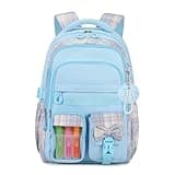 QIXIHU Girls Backpack, 17-Inch Bookbag for Middle & Elementary School, Kawaii Kids Backpack for Girls Ages 6-12(Blue)