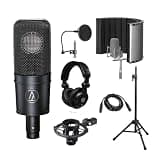 Audio-Technica AT4040 Side-Address Cardioid Condenser Microphone with Reflection Filter, Tripod Stand, Pop, Studio Monitor Headphones, 10' XLR Cable, Vocal Recording Setup Kit (6 Items)