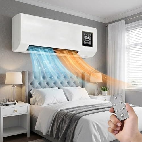 1800W Wall Air Conditioner Wall Mounted Mini AC Unit for Bedroom, 2 In 1 Smart PTC Ac Heater with Remote Control Timer, Space Heater and Fan Combo for RV Garage Fast Heating(White)