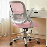 Sweetcrispy Home Office Computer Desk Chair, Ergonomic Mid-Back Mesh Rolling Work Swivel Task Chairs with Wheels, Comfortable Lumbar Support, Comfy Flip-up Arms for Bedroom, Study, Student, Pink