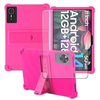 CongJiaLingXi Compatible for Lenovo Legion Tab 8.8 Gen 5 8.8 Inch Tablet Case + Screen Protector Tempered Glass Film, Soft Silicone Full Coverage Adjustable Stand Tablet Cover, Rose