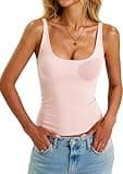 Built in Bra Tank Tops for Women Adjustable Straps Camisole Tops Square Neck Seamless Summer Going Out Tops Padded Base Layer Pink