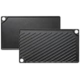 EWFEN Reversible Grill/Griddle, 16.7x9.5'' Pre-Seasoned Cast Iron Griddle Pan, Double Burner Cookware, Rectangular Non-Stick Stovetop Griddle with Handles, Flat Top Plate for Oven, Grill & Campfire