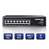 AUMOX PRO 8 Port PoE Switch Gigabit 120W, Gigabit Unmanaged Ethernet Switch, Plug & Play, 802.3af/at Compliant, Metal Housing, 8-Port Network Switch for Home/Office Energy Efficient Silent Operation