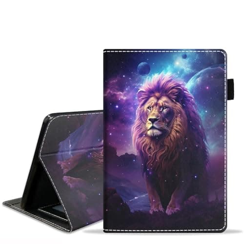 BXIKEOPIU Case for Amazon Kindle Fire 7 Tablet (7" Display, 12th Generation, 2022 Release), Slim PU Leather Stand Folio Cover with Card Slot & Auto Wake Sleep, Lion
