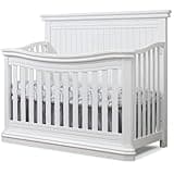 Pemberly Row Modern Wood 4-in-1 Crib, White Finish, 47" H x 59" W x 32" D, Adjustable Mattress Heights, Converts to Toddler and Full-Size Bed, Cottage Style, JPMA Certified Nursery Furniture