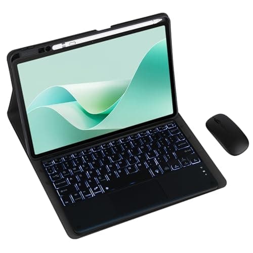Magnetic Detachable Wireless Keyboard & Mouse Combo with Built in Pen Holder Leather Cover for Huawei MatePad 11.5-inch (2024) Tablet Keyboard Case (Black,Backlight Touch Pad and Mouse)