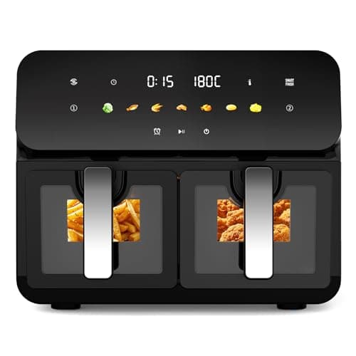 SUANGLNG 10 Quart Double Basket Air Fryer 2 x 5QT Independent Basket SyncCook Sync Cooking Digital Touch Screen 1700W for 4-6 People