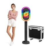 NTECHFELIX iPad Photo Booth Machine with RGB Ring Light, Portable Metal Selfie Stand and Flight Case, Compatible with 10.2-13 Inch iPads for Weddings, Parties and Events (Black, for 10.2)