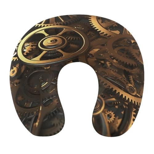 FekiLoot Cool Steampunk Gears Travel Pillow,U Shaped Office Napping Pillow Support Neck and Head Comfortable Travel Neck Pillow U Shape Sleeping Essentials for Long Haul Flights