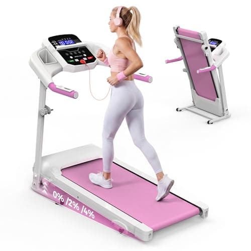 Folding Treadmill for Home, 2.5HP Walking Pad with Incline, Treadmills with Handles & Heart Rate Monitor, 300 LBS Capacity Compact Treadmills with LED Display, Cup Holder & Safety Key