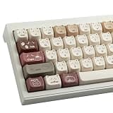 TYRIXKI PBT Keycaps 142 Keys Cute Keycaps Dye-Sublimation Coffee Cat Keycap Mao Profile Custom Keycap for Cherry Gateron MX Swithes Mechanical Gaming Keyboards