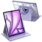 Fintie 360 Degree Rotating Case for iPad Air 13-inch M4/M3/M2 (2026/2025/2024) - Swiveling Protective Stand Clear Back Cover with Pencil Holder, Also Fit iPad Pro 12.9" 6th/5th/4th/3rd Gen, Purple