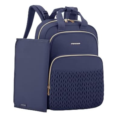 mommore Diaper Bag Backpack, Stylish Travel Baby Bag with Insulated Pockets, Changing Pad and Stroller Straps for Toddler (Navy Blue, Large-27L)