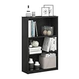 Furinno Jaya Book Shelf, 3-Tier Bookshelf, Bookcase with Adjustable Shelves, 9.5 x 24.5 x 40.3, for Organization and Storage, for Living Room, Bedroom, Home Office, Blackwood