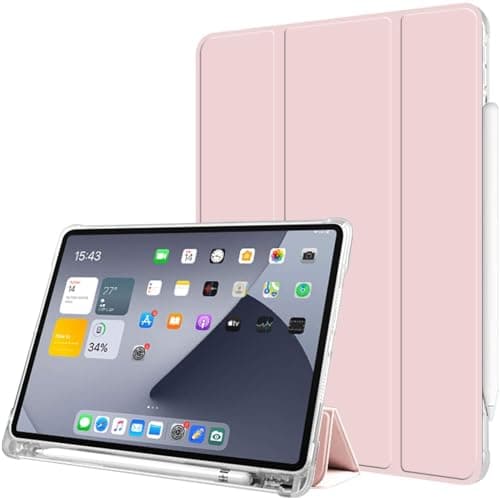 Tigology iPad Air 4th Gen 2020 10.9" Case, Ultra Slim Trifold Stand, Auto Sleep Wake Soft TPU Shockproof Cover with Pencil Holder, Pink