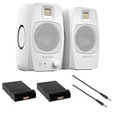 ADAM Audio D3V Active Desktop Monitoring System (White) Bundle with Auray IP-S Isolation Pad for Studio Monitor (Pair) and Comprehensive 3.5mm Stereo Male to Male Cable (6')