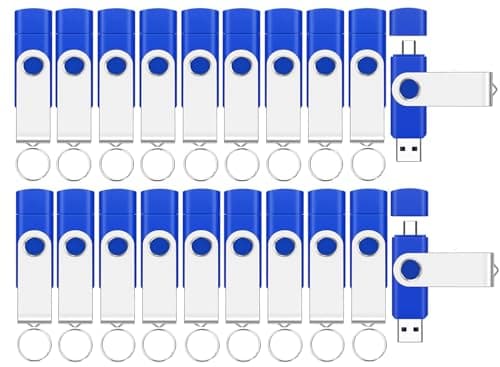 EASTBULL 20Packs of 16GB FAT32 USB2.0 & Type-C Flash Drives, 2-in-1 Dual Flash Drive 16 GB Bulk USB-A + USB-C Thumb Drives Pack Compatible with Smartphones, Computers, Tablets, Mac (Blue)