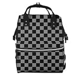WYSTCMJ Checkered Black And Charcoal Grey Diaper Bag Backpack For Baby Girls, Mom Waterproof Large Nappy Bags For Women