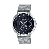 Casio Analog Watch MTP-B300M-1AV, Black Dial, Silver Stainless Steel Mesh Band, Multi-Dial, Day/Date Display, WR50M