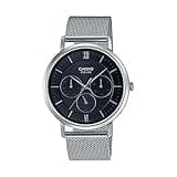 Casio Analog Watch MTP-B300M-1AV, Black Dial, Silver Stainless Steel Mesh Band, Multi-Dial, Day/Date Display, WR50M
