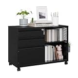 MIIIKO 3 Drawer File Cabinet with Lock, Metal Lateral Rolling Printer Stand Office Storage Filing Cabinets for Home Office,A4, Letter,File Folders(Black)