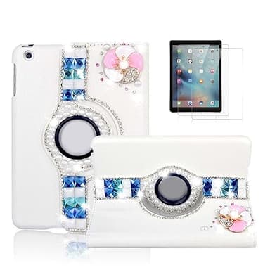 STENES Bling Case for Samsung Galaxy Tab S10 Ultra 14.6-inch 2024 - Handmade Crystal 3D Flowers 360 Degree Rotating Stand Auto Sleep/Wake PU Leather Protective Cover, Pink