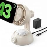SENGiMC 4-in-1 Wireless Charging Station with Cooling Fan for Desk, 25W Max Fast Charger Stand for iPhone 17/16/15 Pro Max, Samsung S24/S25 Ultra, Apple Watch & AirPods, Plug-in Office Essential