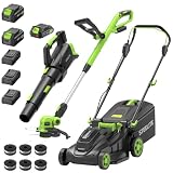 STEELITE 40V(2×20V) 17-Inch Cordless Lawn Mower Combo, Brushless Electric Mower, 12-Inch Weed Wacker & 500CFM Leaf Blower, with 3 Batteries and 3 Chargers - Shipped in 2 Packages, delivery Separately