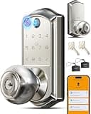 Veise VE018 Smart Knob Handle Lock - Fingerprint, App Control, Keyless Entry for Front Door and Bedroom, Electronic Digital Keypad, Auto Lock, Remote Access Sharing, Easy Installation, Satin Nickel