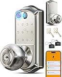 Veise VE018 Smart Knob Handle Lock - Fingerprint, App Control, Keyless Entry for Front Door and Bedroom, Electronic Digital Keypad, Auto Lock, Remote Access Sharing, Easy Installation, Satin Nickel